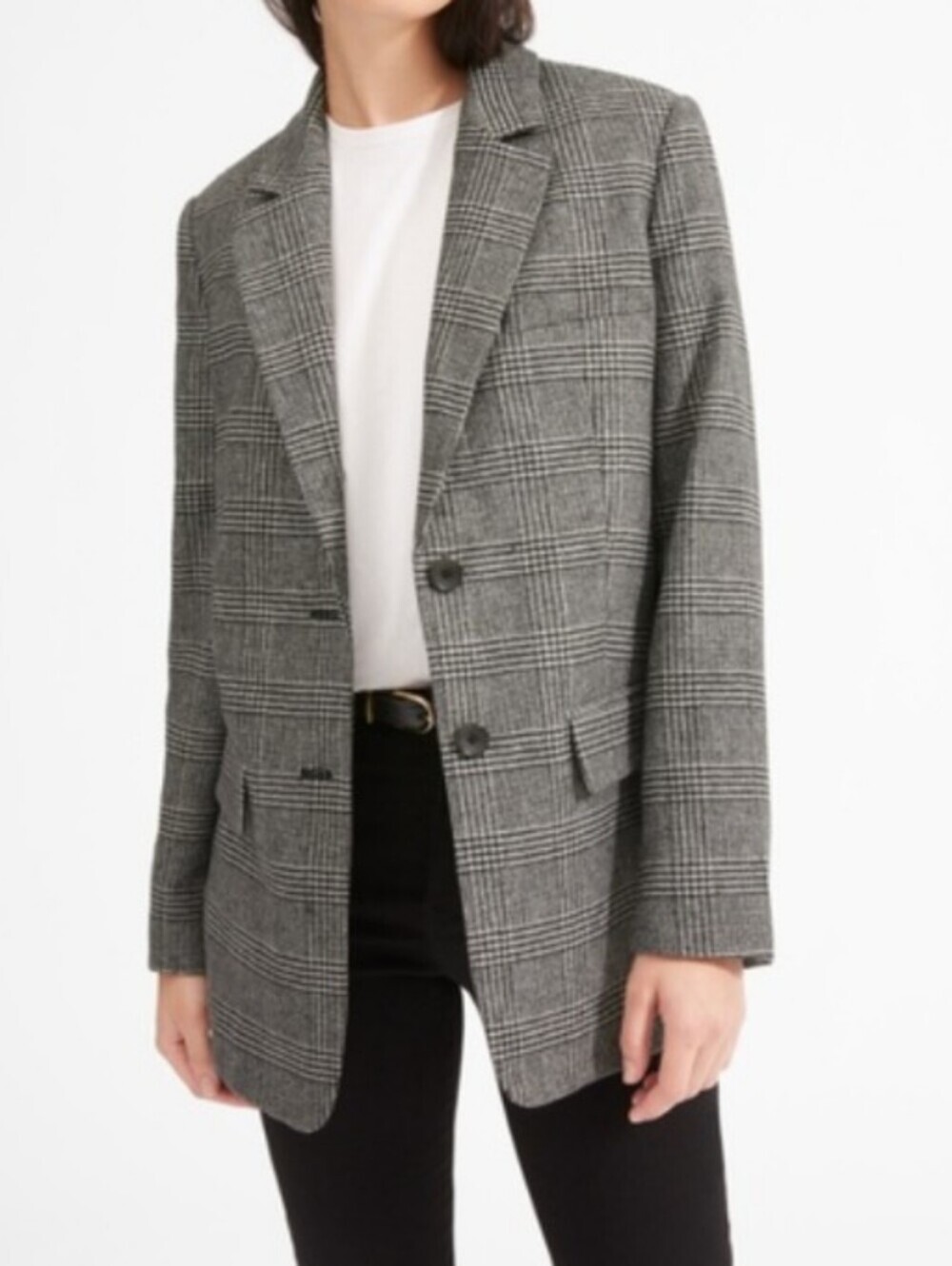 Everlane Oversized Blazer Wool Gray Plaid Oversized Pockets Glen Plaid Size 2